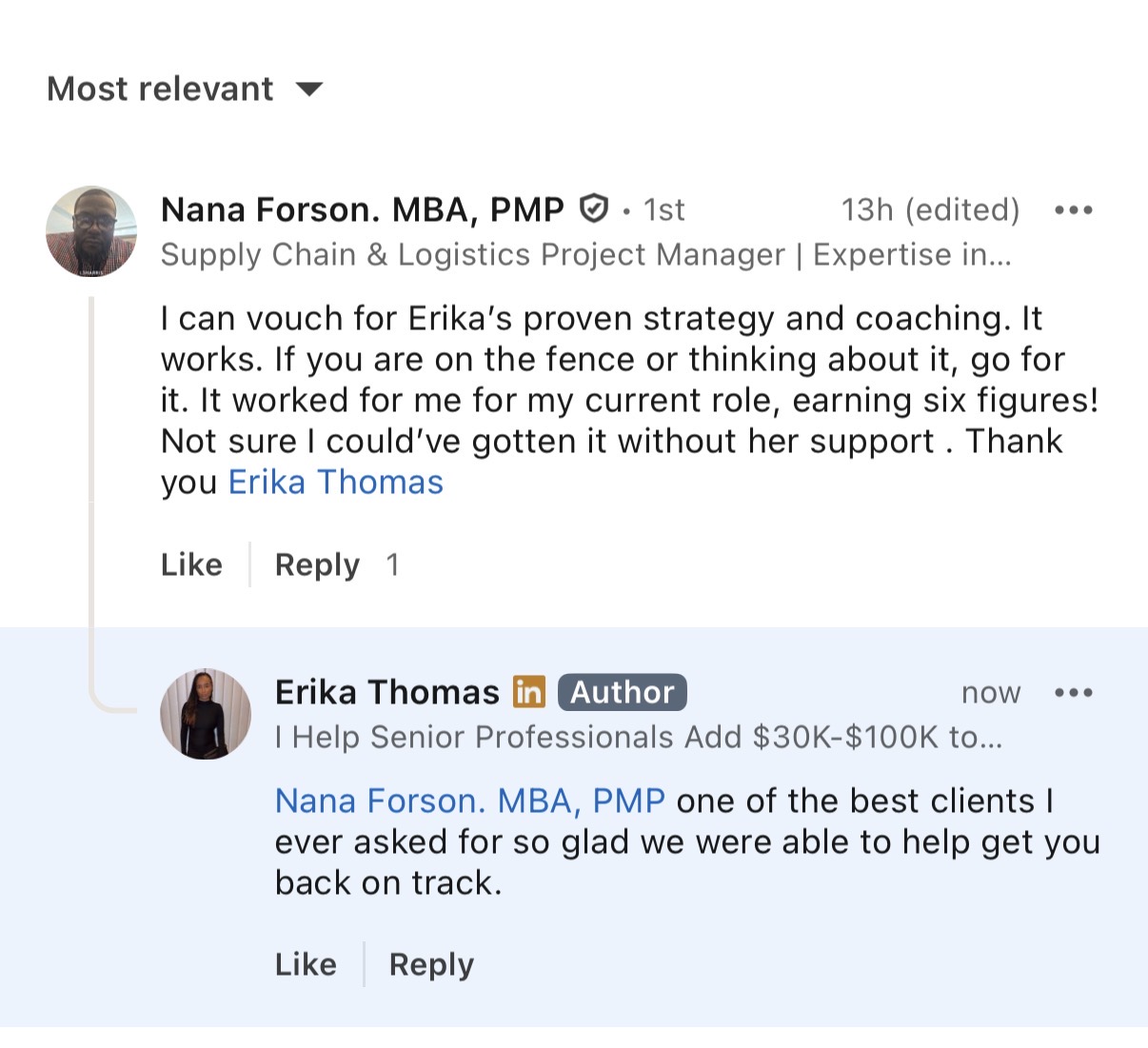 LinkedIn comment about earning six figures using the strategy